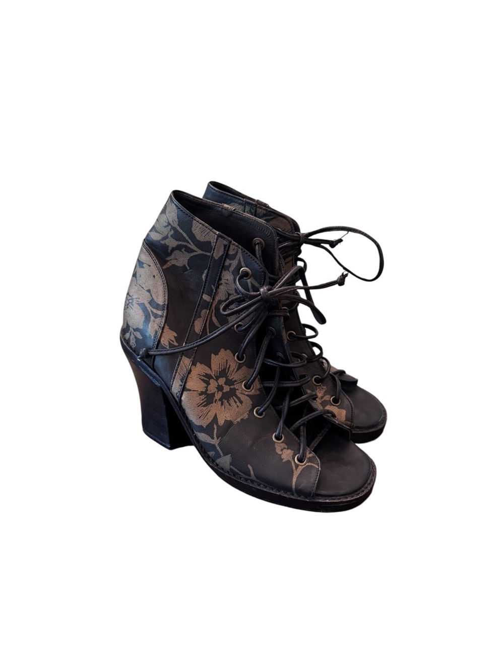Shakuhachi Black & Gold Brocade Floral Open Toe Booties